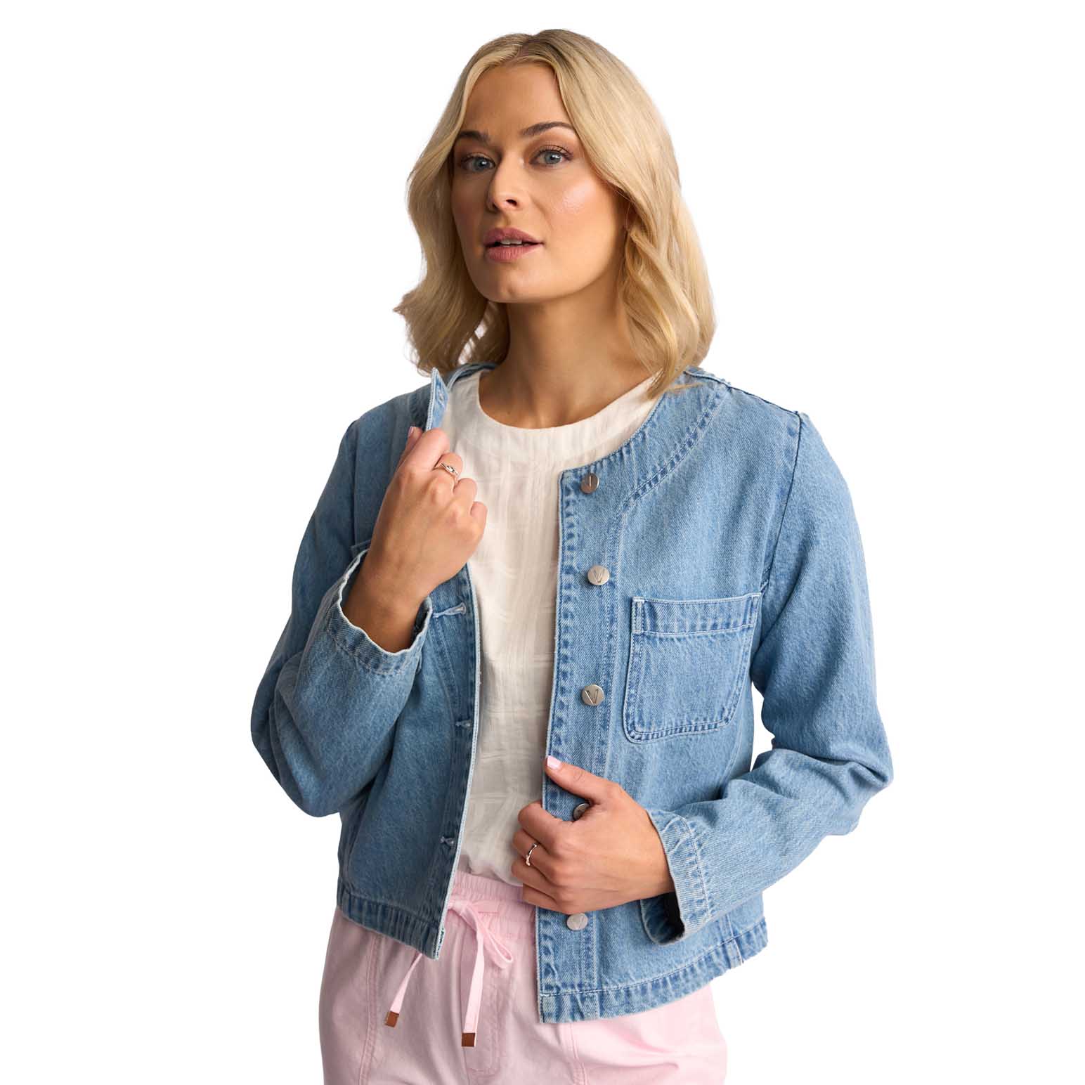 Vassalli Collarless Denim Jacket
